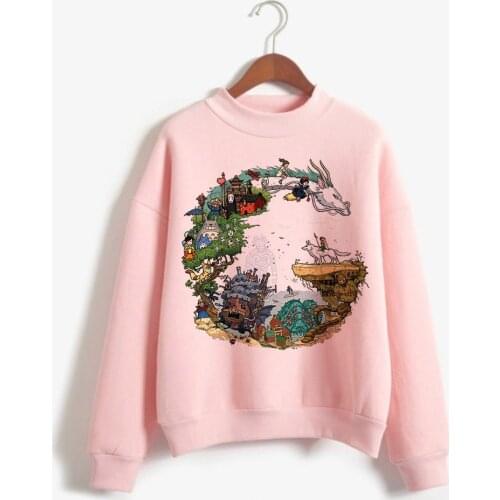 Spirited Away Totoro Japanese Hood Women Hoodie Studio Ghibli Kawaii Sweatshirt Oversized Cartoon Female Ulzzang Pink Anime