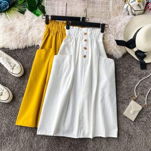 Women Vintage Medium Long Skirt Fashion Solid Slim A-line Skirt 2020 New Spring Ladies Wild Joker Skirts Korean Clothes Feminin