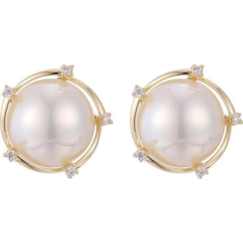 ONYSS 2021 Women Trend Stud Earrings Luxury Imitation Pearl Ball 3A Zircon Fashion Piercing Jewelry Earrings