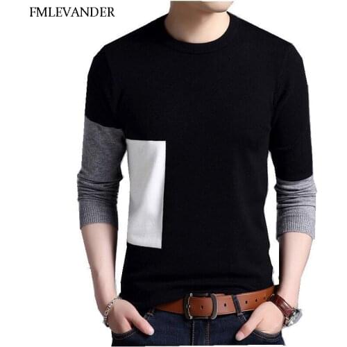 Plus Size 5XL Large Sizes Patchwork O-neck Pullover Wool Male Sweater