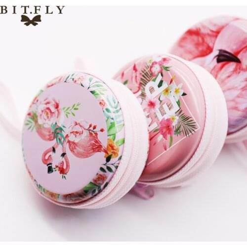 BITFLY 1pc flamingo tin box Hawaii party decoration candy box Girls Gifts Desk Organizer Flamingos Pattern Round Jewelry Cases