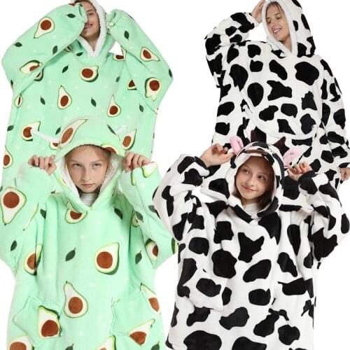 Avocado Printed Winter Oversized Blanket Family Matching Outfits Kids Hoodies Sweatshirts Fleece Sherpa Blanket Girls Bathrobe