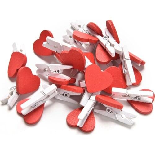 10-20Pcs/Pack Mini Heart Love Wooden Clothes Photo Paper Peg Pin Clothespin Craft Postcard Clips Home Wedding Decoration