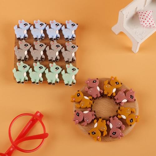 Kovict 10Pcs Cute And Charming Animal Mini Fawns Silicone Beads Rodent BPA Food Free Baby Molar Care Latex Chain Tooth Ring