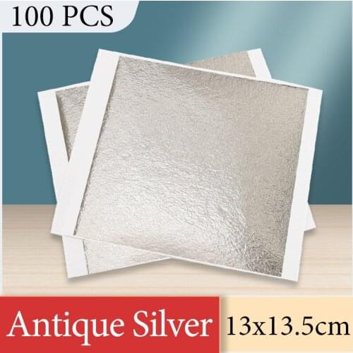 13x13.5cm Antique Silver Foil Paper Gold Leaf Sheets in Art Crafts Furniture Nail Decoration Painting Gilding 100pcs Craft Paper