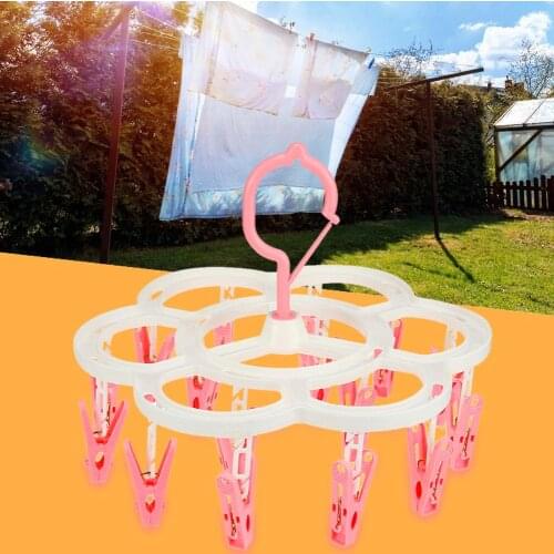 16 Clips Portable Socks Cloth Hanger Rack Clothespin Folding Multifunctional Wardrobe Storage Cloth Hangers Plastic Drying Racks