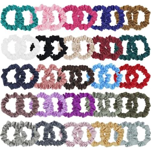 25 Colors Pack of 100 Satin Scrunchies Fabric Elastic Hair Bands Ponytail Holder Hair Accessories Black/Mix Colors Hair ties