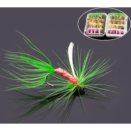 32Pcs/Box White Wing Red Rib May Fly Wet Flies for Trout Fly Fishing Mixed Color Green/Pink/Yellow/Brown With Box