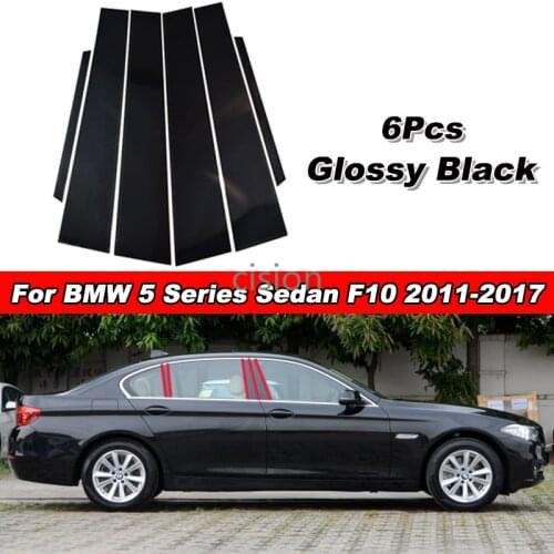 6Pcs Piano Black / Carbon Fiber Car Door Center BC Pillar Post Sticker Trim For BMW 5 Series F10 2011-2017 525i 528i 530i 535i