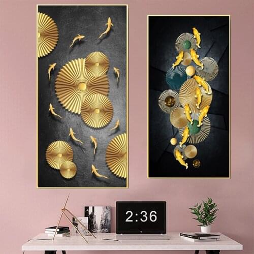 Abstract Gold Fish Canvas Painting Fashion Modern Poster Art Style High Definition Decor Wall Pictures for Living Room Unframed