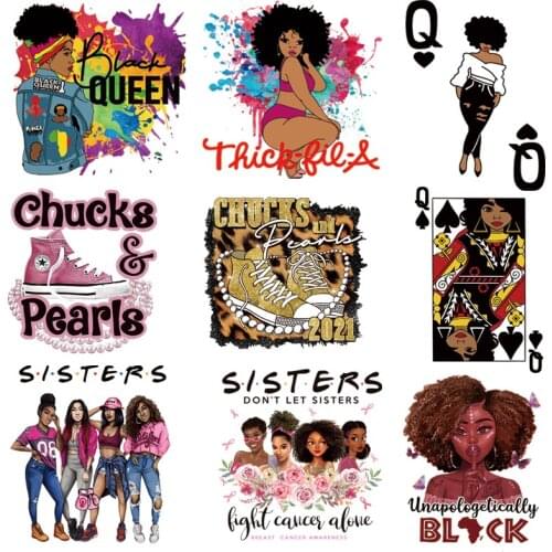 Watercolor Black Girl Pacthes On Clothes DIY Women T-Shirt Jacket Thermal Sticker Iron On Heat Transfer Decoration Appliqued