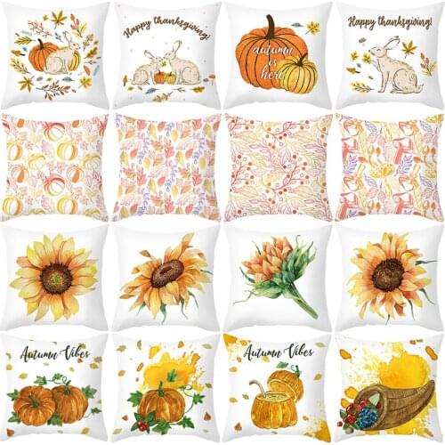Thanks Giving Day Cushion Cover 45x45 Polyester Pumpkin Autumn Printed Sofa Cushions Decorative Throw Pillows Cover Home Decor