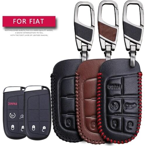 Leather Car Key Cover Case For Fiat 500 Ducato Egea Tipo Punto Freemont Capa Chave Panda Stilo Car Keychain Shell Accessories