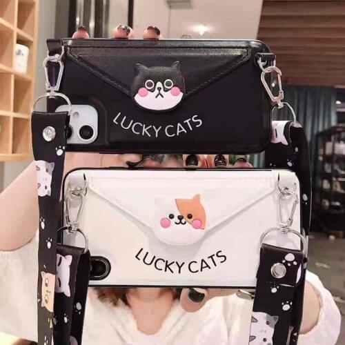 Cartoon Lanyard Crossbody Wallet Phone case For iPhone12 Mini 11 XS MAX XR X 7 8 6 6S Plus Leather Card Slot With Shoulder Strap