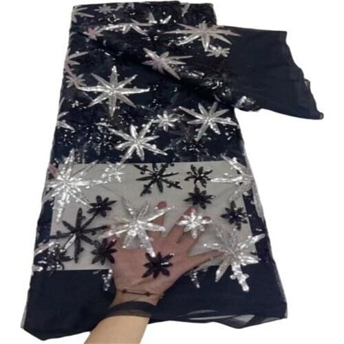 Black/ Silver Sequins African Lace Fabric 2021 High Quality Nigerian French Tulle Lace Fabric Sequined Mesh For Wedding