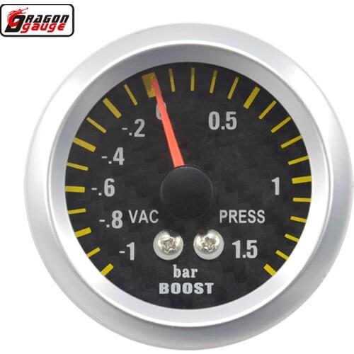 Dragon 2" 52mm Carbon Tattoos Auto Car Mechanical Turbin Turbo Boost Gauge Pointer Meterr -1~0 VAC 0-1.5 Bar Press Free Shipping