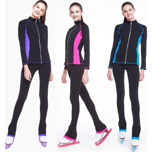 Figure Skating Fleece Jacket Womens Girls' Ice Skating Tracksuit Clothing Suits Pink Sky blue High elastic force Comfort