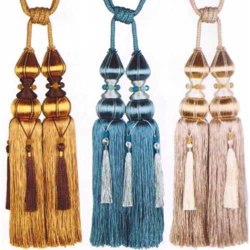 Helen curtain 1Pair Europe Style Tassels Hang Small Crystal fanreey tassel hanging ball tie belt curtain accessories Tieback 2pc