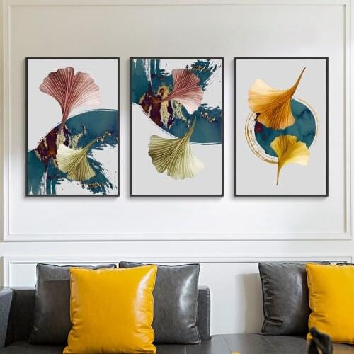 Green Yellow and Red-brown Leaves Canvas Painting Nordic Style Nature Poster and Print Wall Art Unframed Picture for Living Room