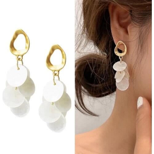 Fashion Women Earrings Party Women Tassel Round Shell Long Dangle Stud Earrings Jewelry Gift Womans accesories