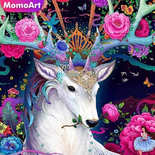 MomoArt DIY Diamond Painting Flower Cross Stitch Set Diamond Embroidery Deer Animal Needlework Mosaic New Arrival Home Decor