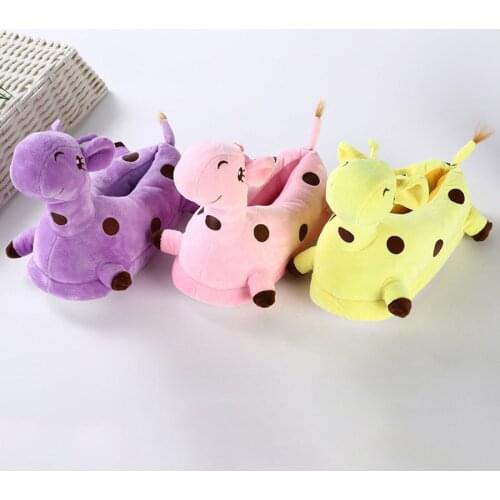 Cartoon Warm Indoor Kid Shoes Kigurumis Cute Giraffe Girl Shoes Winter Plush Slippers Cosplay Household Shoes Children Supplies