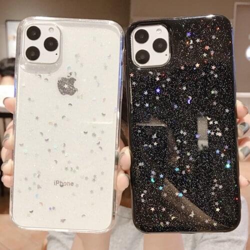 Soft Silicone Transparent Glitter Phone Case For iPhone 11 12 mini Pro Max XS X XR 7 8 6 6S plus SE 2020 Shockproof Cases Cover