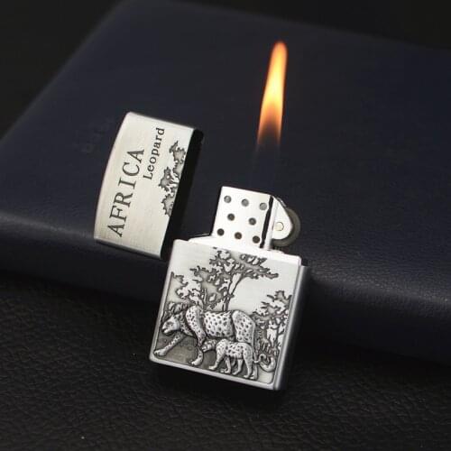 Inflatable Lighter African Leopard Grinding Wheel Open Flame Lighter Wholesale Gadgets for Men Gift for Men Smoke Accesoires