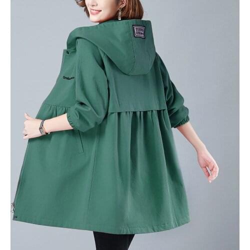 Pure Cotton Trench Coat Womens Mid-leng Spring Autumn Style Korean Loose All-match Coat Large Size Long-Sleeved Hooded Outerwea