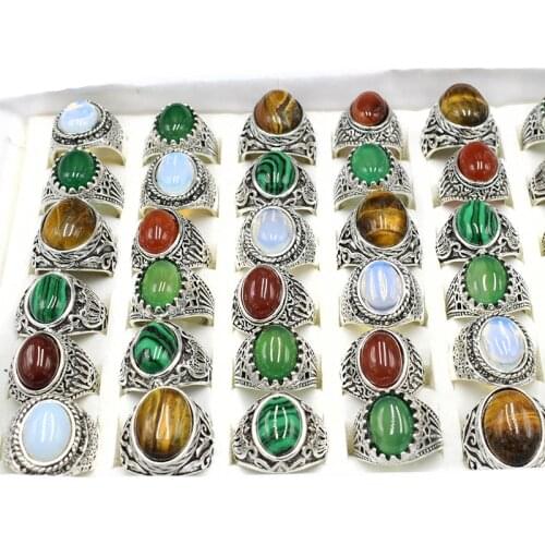 Newest 20 Pieces Mix Vintage Men Stone Ring For Women Engagement Wedding Rings Men Jewelry