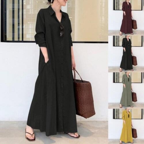 Large Hem Sundress Solid Color Single-breasted Dress for Daily Wear