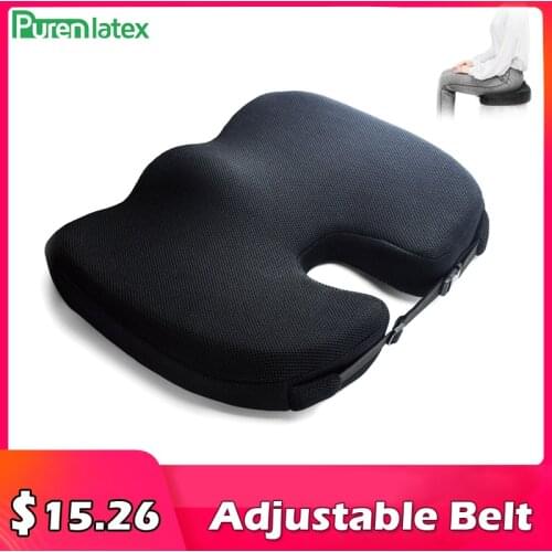 PurenLatex Memory Foam Orthopedic Cushion Coccyx Chair Pad Car Seat Wheelchair Mats Hemorrhoid Vertebra Spine Treat Cushions