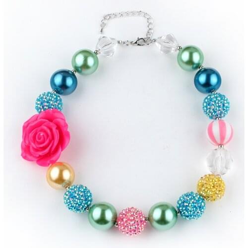 DIY Hand Made Rose Flower Girls Fancy Dress Up Necklace Chunky Beaded Necklace Toddler Kids Jewelry Gorgeous Birthday Gift