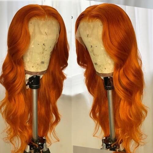 Body Wave 26Inch Long Lace Front Fiber Hair Wig Orange Color 150% Density Synthetic Hair PrePlucked Baby Hair Daily/Cosplay Soft