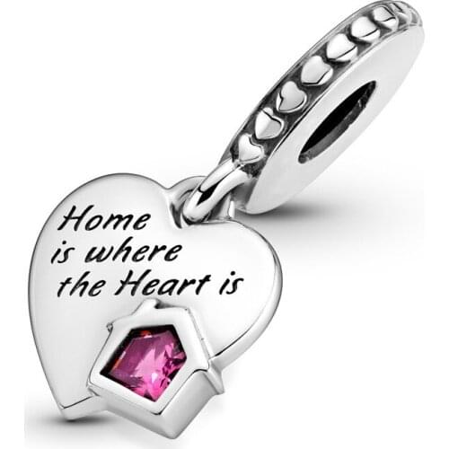 Pink Crystal House in Heart Pendant Fit Original Pandora Charms Bracelet Love Family Home Bead DIY Jewelry for Women Accessories