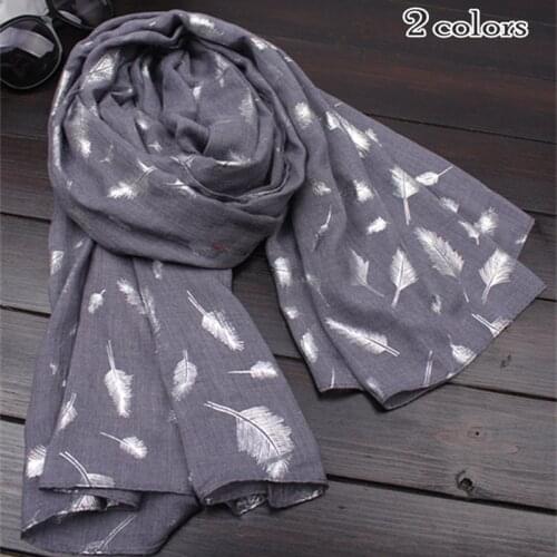 Popular design women scarves shawls silver feather pattern muslim print hijab winter muffler lady pashmina wrap fashion fourlard