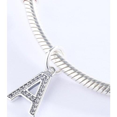 925 Sterling Silver Custom Initials Letter A Inlaid With CZ Zircon Pendant Charm Bracelet DIY Jewelry Making For Pandora