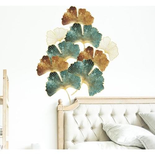 Modern Wrought Wall Hanging Ginkgo Leaf Crafts Decoration Home Background Wall Sticker Porch Metal Mural Accessories