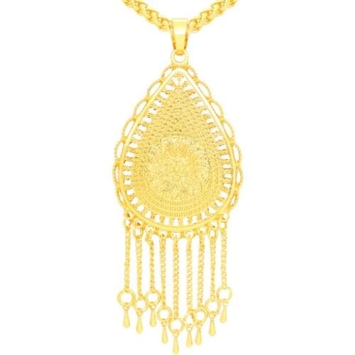 WEIYU Water Drop Arabians Tassel Necklace Islamic Jewelry Gold Color Necklaces for Women Charm Arabic Pendant Long Necklace