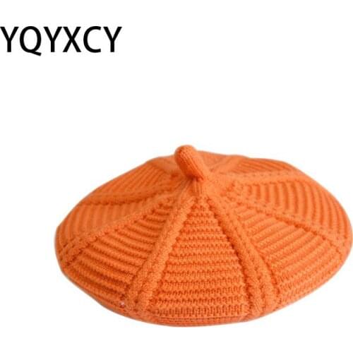 YQYXCY Womens Hat Knitted Beret Autumn Winter Hats For Women Children Soft Beret Femme Winter Hat Kids Girls Berets Cap Gorro