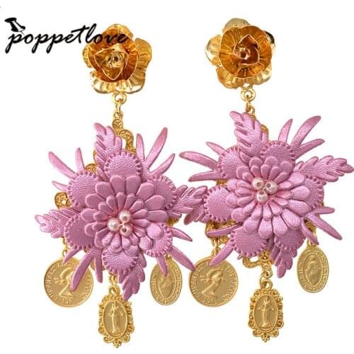 Jewelry Crystal Leather flower Earrings For Women Antique Gold Color Vintage Wedding Jewelry Party Gifts Drop Shipping