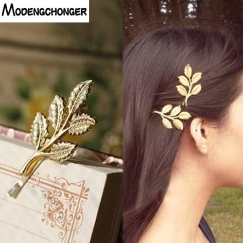 2pcs For Women Girls Hairgrip Golden 5 Leaf Hairpin Fashion Bridal Headdress Olive Leaf Tree Leaves Hair Clip Hair Accessories