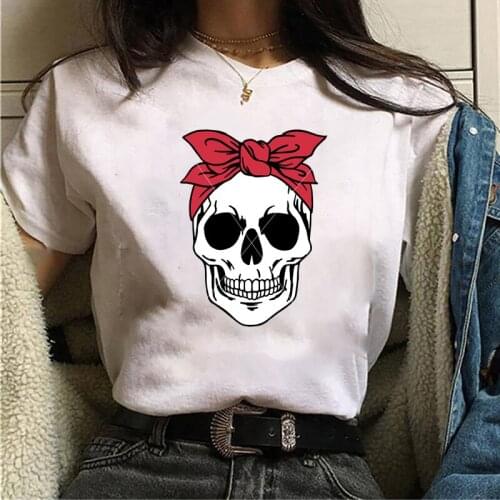 Women T-shirt Harajuku Skull Deer Camouflage Turban Tshirt Gothic Punk Clothes Short-sleev Vogue Street Fashion Camisetas Mujer