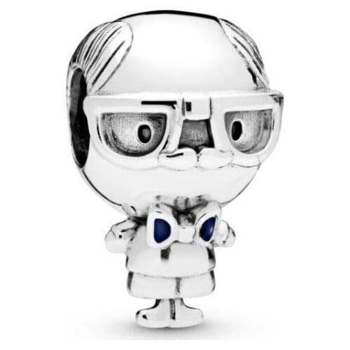 Genuine 925 Sterling Silver Bead Charm Grandpa & Blue Bow Beads Fit Pan Women Bracelet & Necklace Diy Jewelry