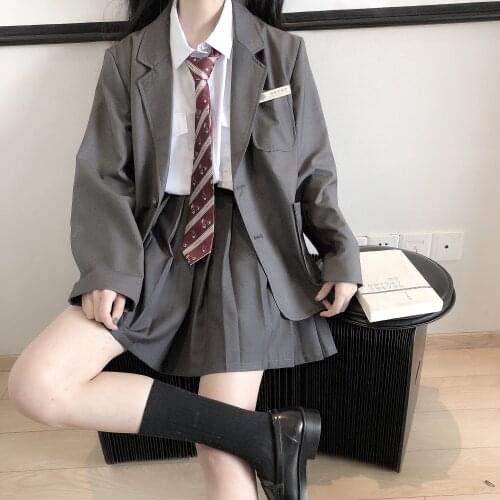 Autumn Japanese mori girl Women solid color Suit Notched Blazer Jacket & pleated skirt Suits Female Sets