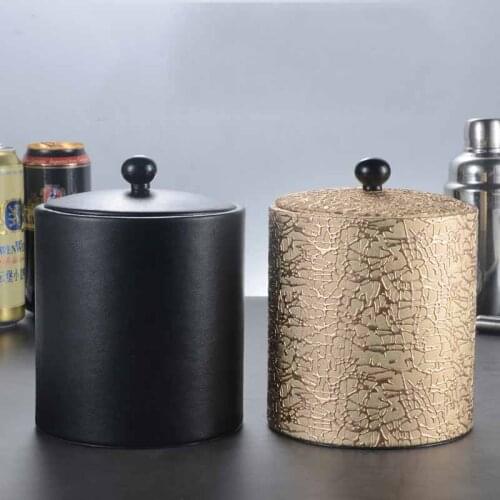 Gold leather case stainless steel liner ice bucket black ice bucket with filter iced bar ice bucket cooler wine ice bottle