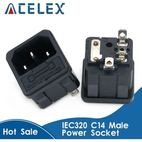 1pcs 10A 250V AC 3 Pin IEC320 C14 Male Inlet Connector Plug Power Socket 10A Fuse Holder Iron Copper Square TUC Adapter Outlet