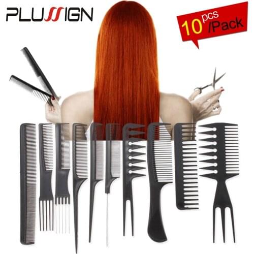 10Pcs Different Style Hair Brush For Salon Wide Tooth Rat Tail Comb Barber Comb Black Anti Static Hair Brushes Sell By Plussign