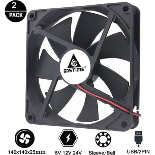 2PCS Gdstime 5V 12V 24V Computer Cooler Fan 14cm 140mmx140x25mm with laptop cover CPU cooling Fan USB 2PIN Sleeve Ball Fan