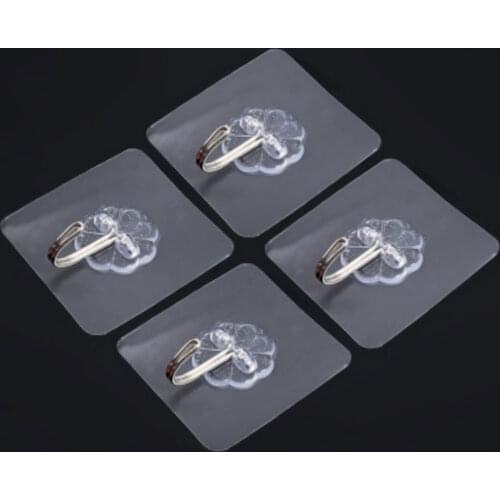 4Pcs Wall Hangers Hooks Transparent Strong Adhesive Punch-free Self-adhesive Heavy Bathroom Kitchen Door Non-marking Hanger
